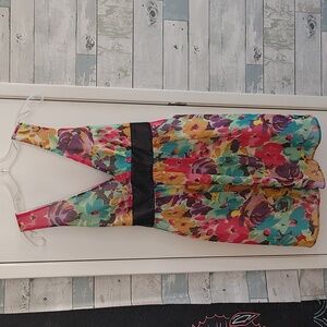 Forever 21 Floral V-Neck Multicolor Dress with Black Waistband